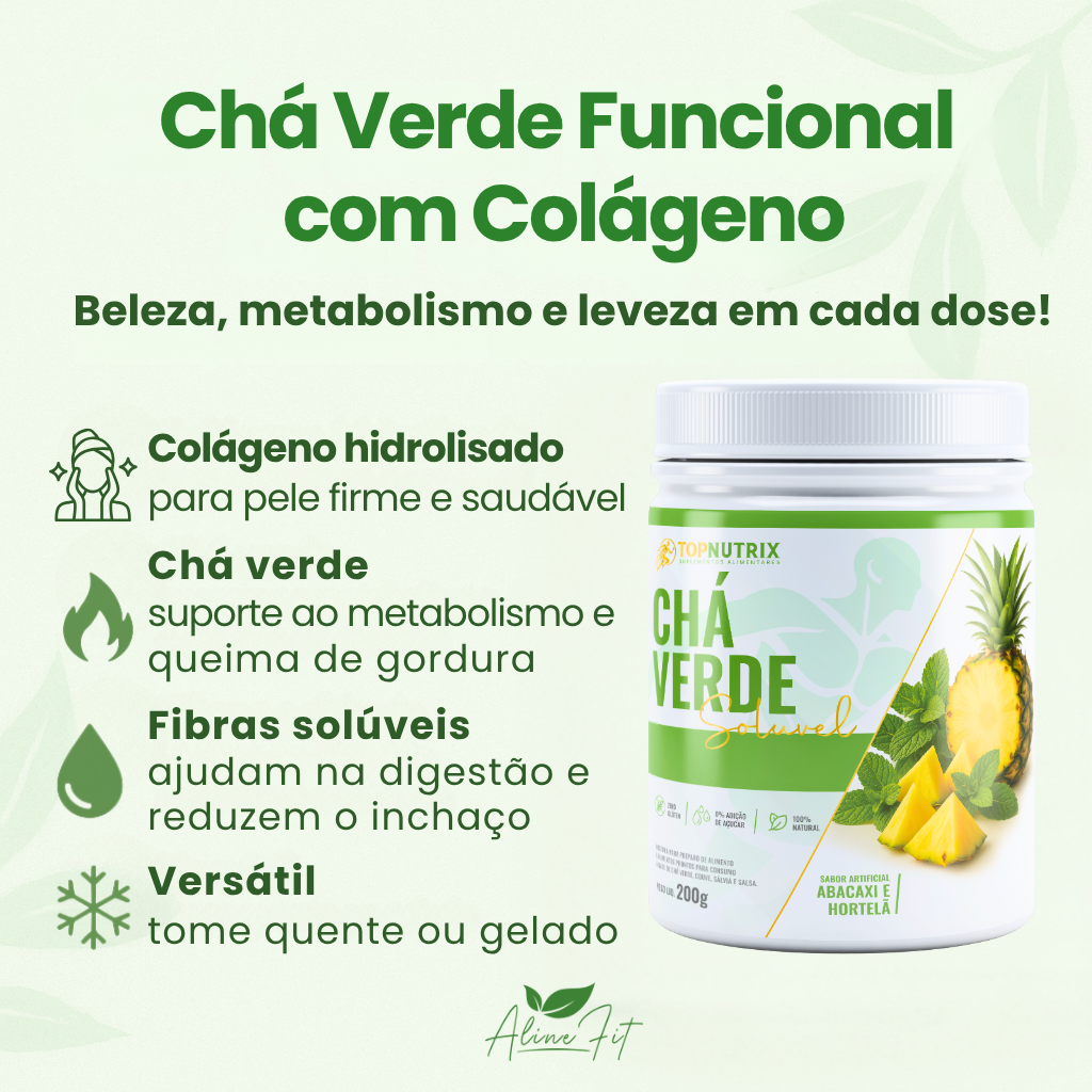 Chá Verde Solúvel com Colágeno – Abacaxi & Hortelã | 200g – 40 doses