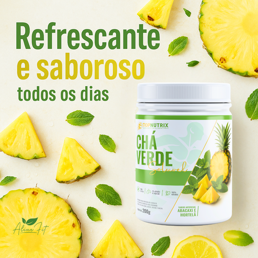 Chá Verde Solúvel com Colágeno – Abacaxi & Hortelã | 200g – 40 doses