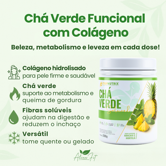 Chá Verde Solúvel com Colágeno – Abacaxi & Hortelã | 200g – 40 doses