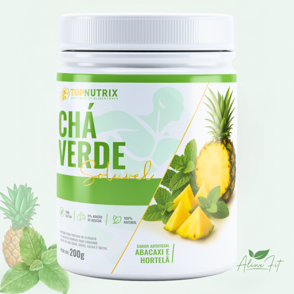 Chá Verde Solúvel com Colágeno – Abacaxi & Hortelã | 200g – 40 doses